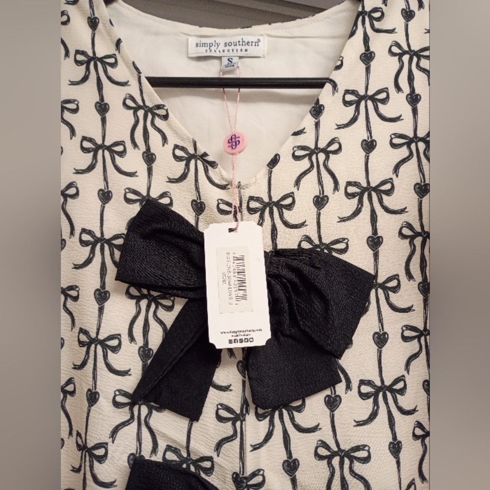 Simply Southern Black and White Bow Mini Dress Women's Size Small New - Picture 5 of 7